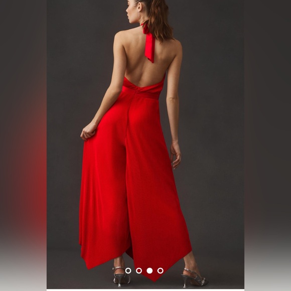 Size 14 NWT By Anthropologie Plisse Halter Jumpsuit - Picture 3 of 8
